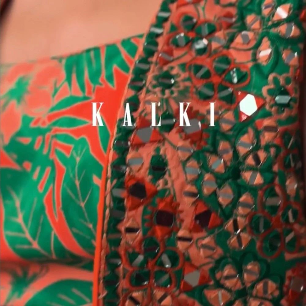 Kalki Orange and Green Embellished Lehenga Set - Picture 2 of 13